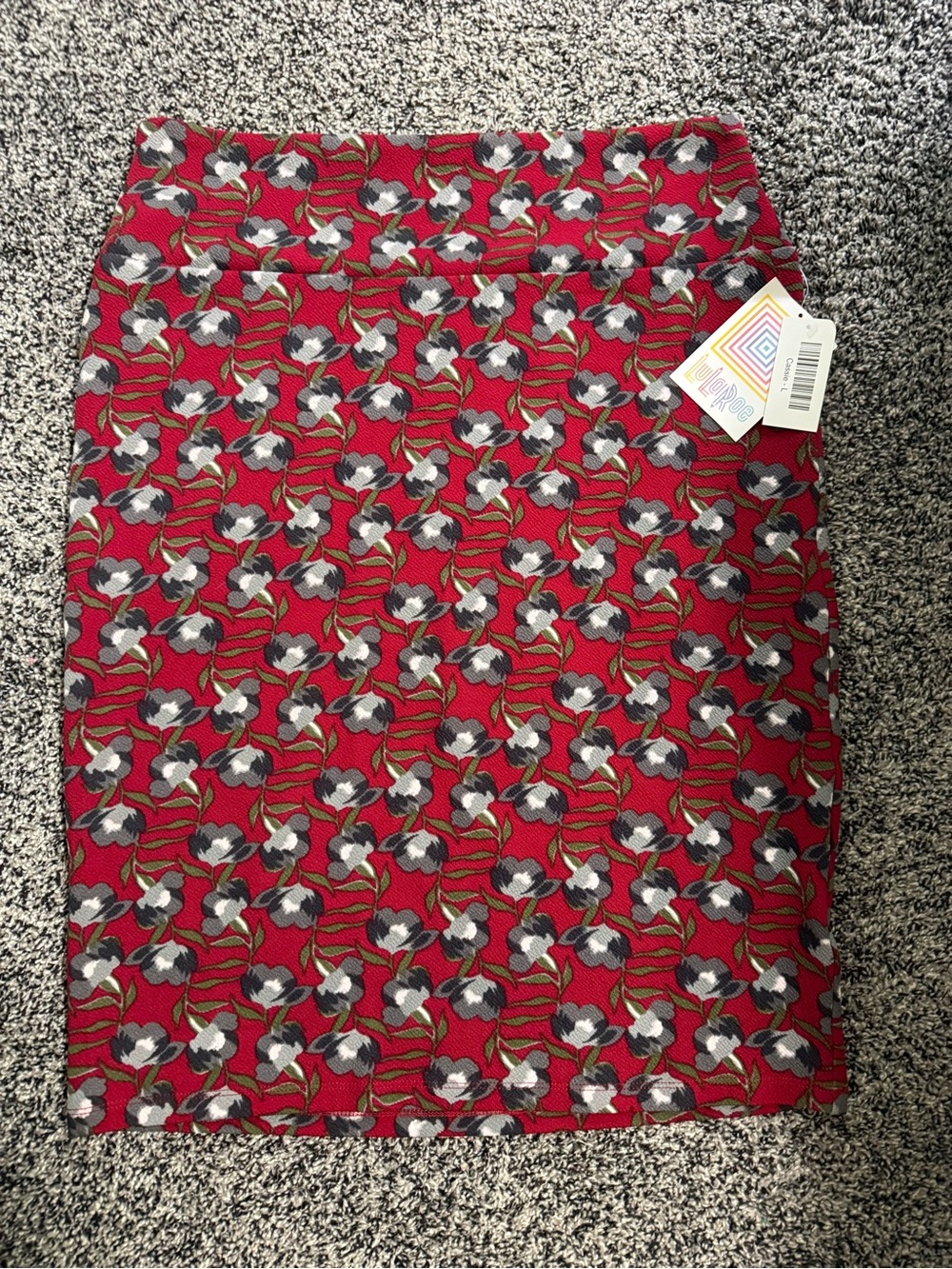 LuLaRoe Cassie Red Floral Pencil Skirt with Black & White Accents